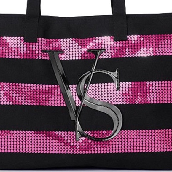 🖤🩷VS🩷🖤 Victoria Secret Hot Pink Sequins tote - Picture 7 of 9